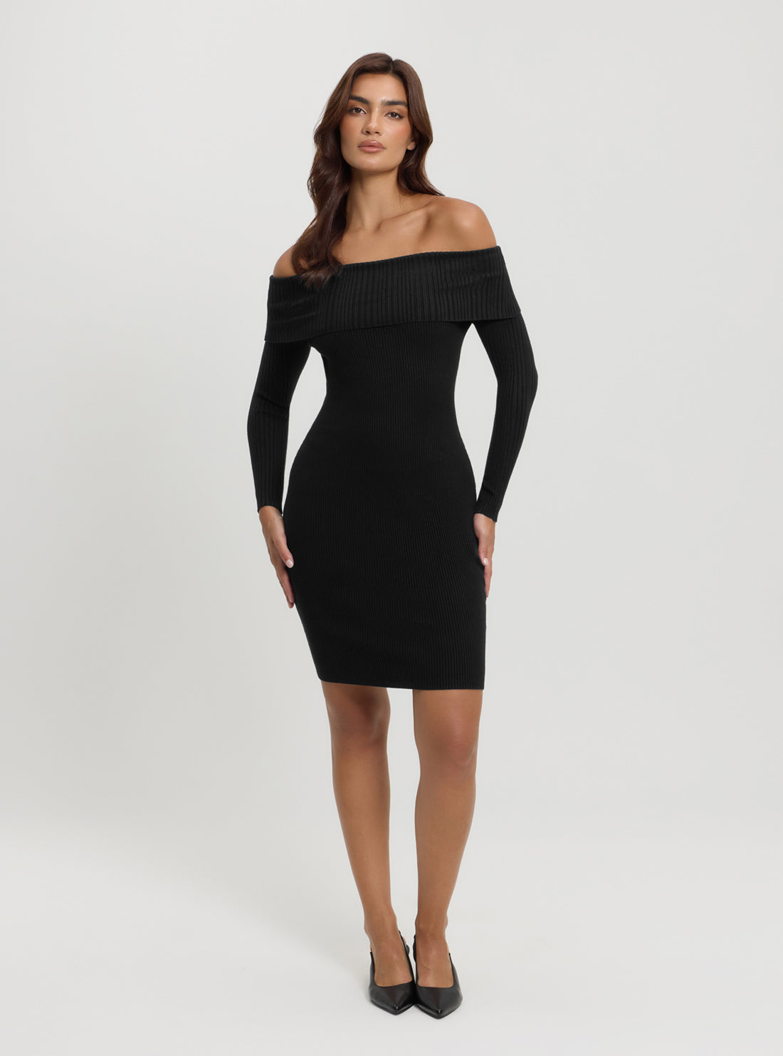 Black Fold Over Rib Julia Mini Dress