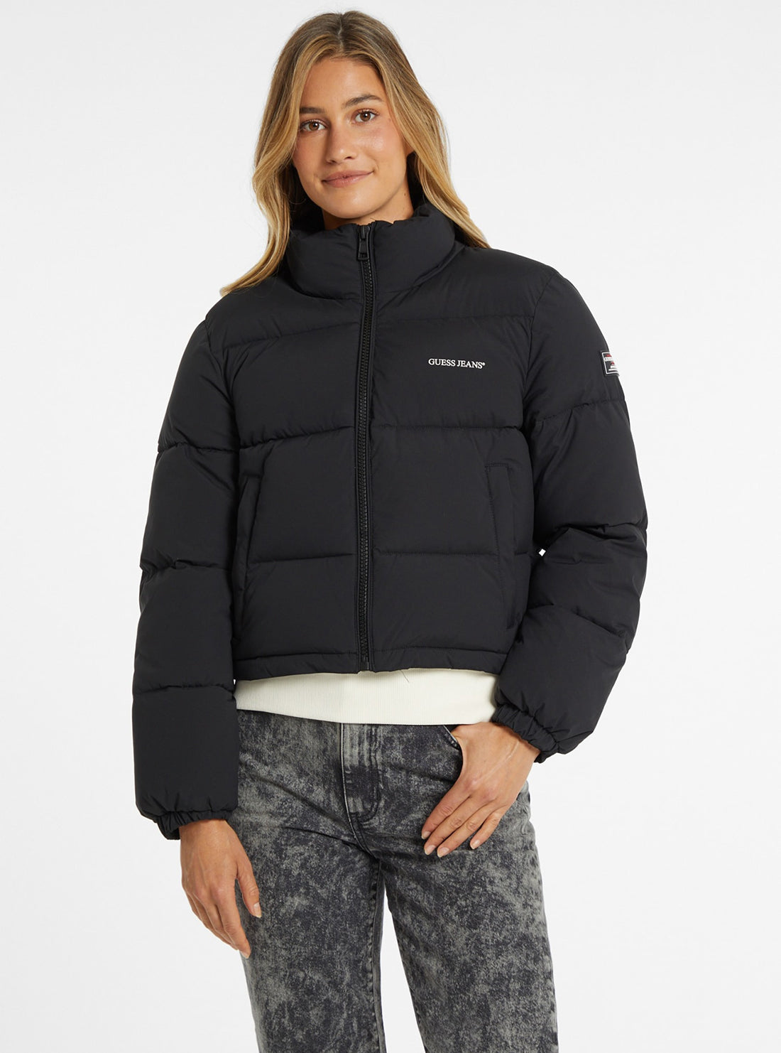 Black Guess Light Jacket Padded Jacket Guess Down Coat Lightweight