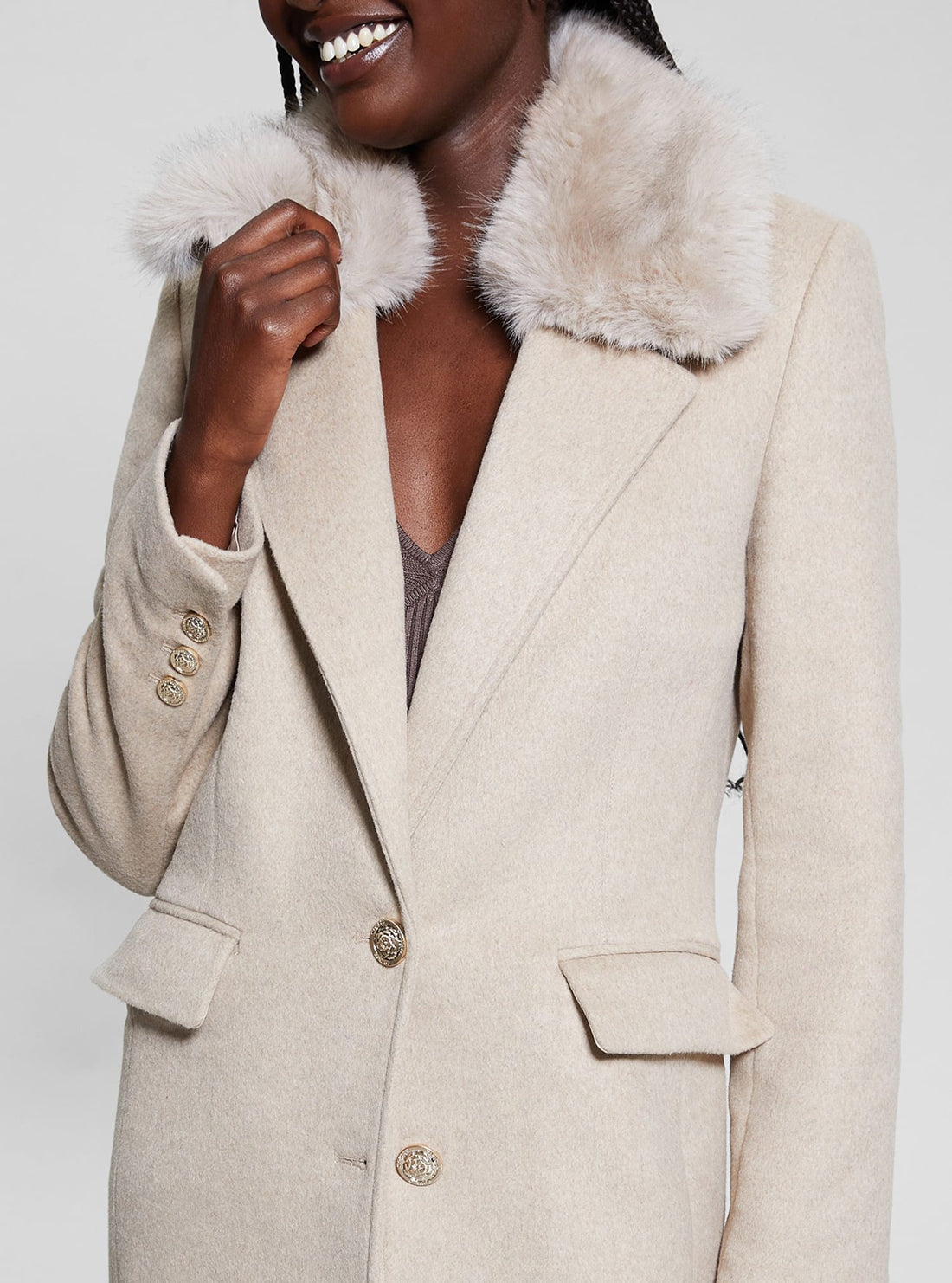 Beige Nancy Coat close up