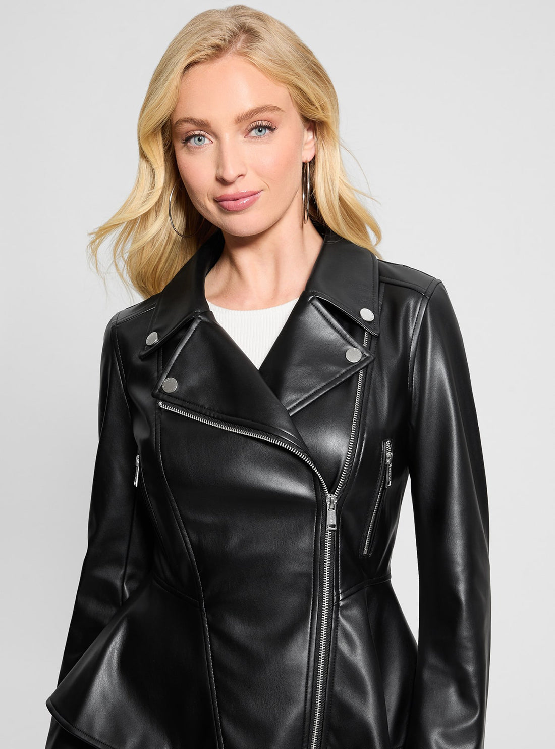 Moto Jacket Guess Peplum Guess Peplum Black Faux Leather Jacket