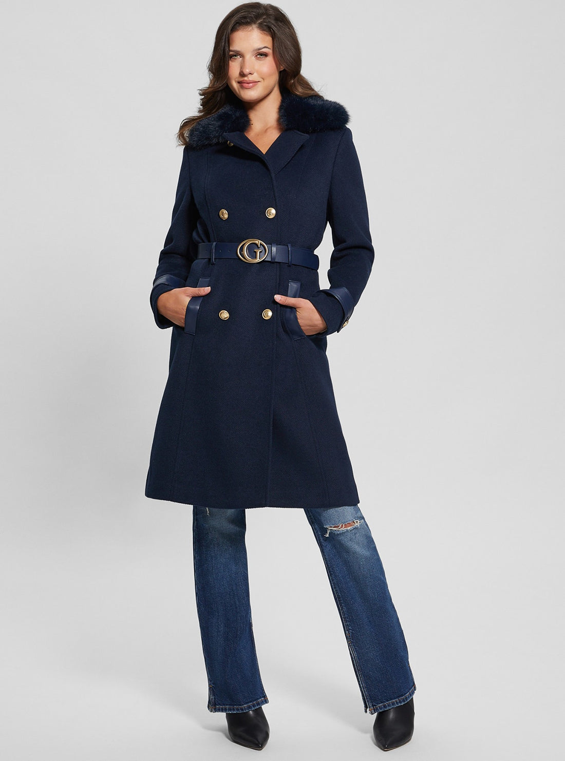 Navy Amelia Belted Coat