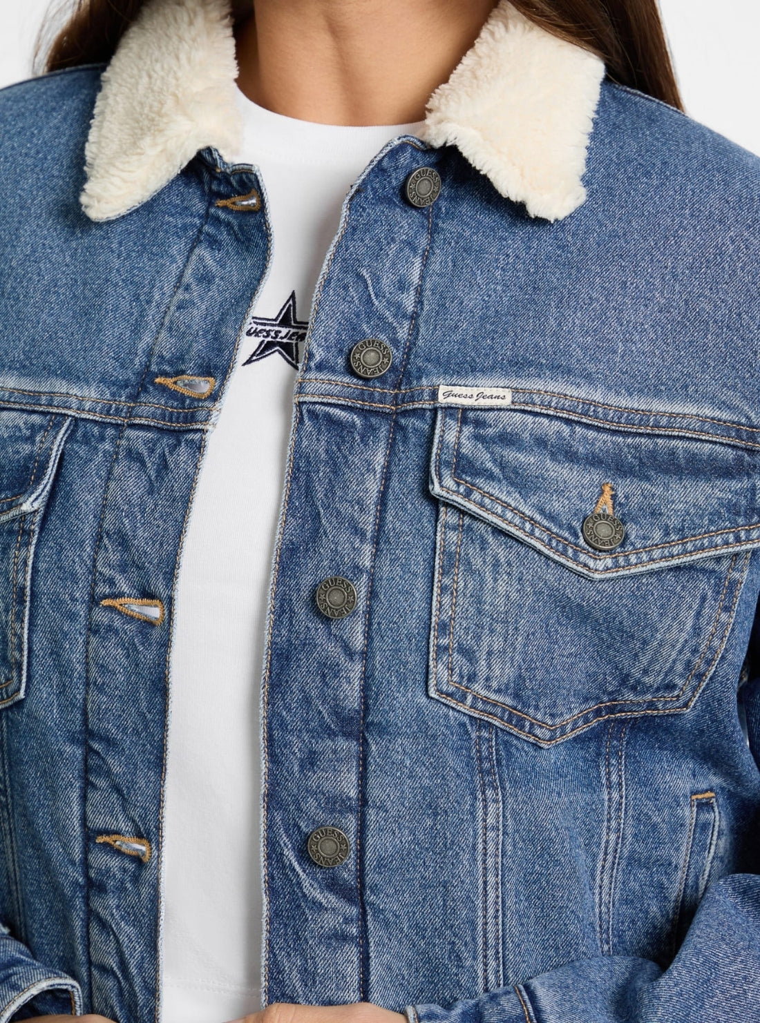 Guess Jeans Blue Oversized Teddy Jacket W4BN64D5CC3 Detail View