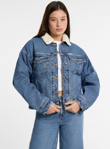 Guess Jeans Blue Oversized Teddy Jacket W4BN64D5CC3 Front View