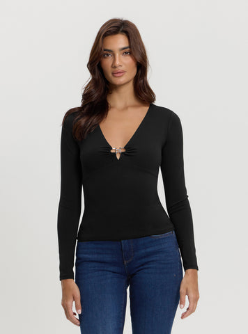 Black Logo Buckle Oksana Top