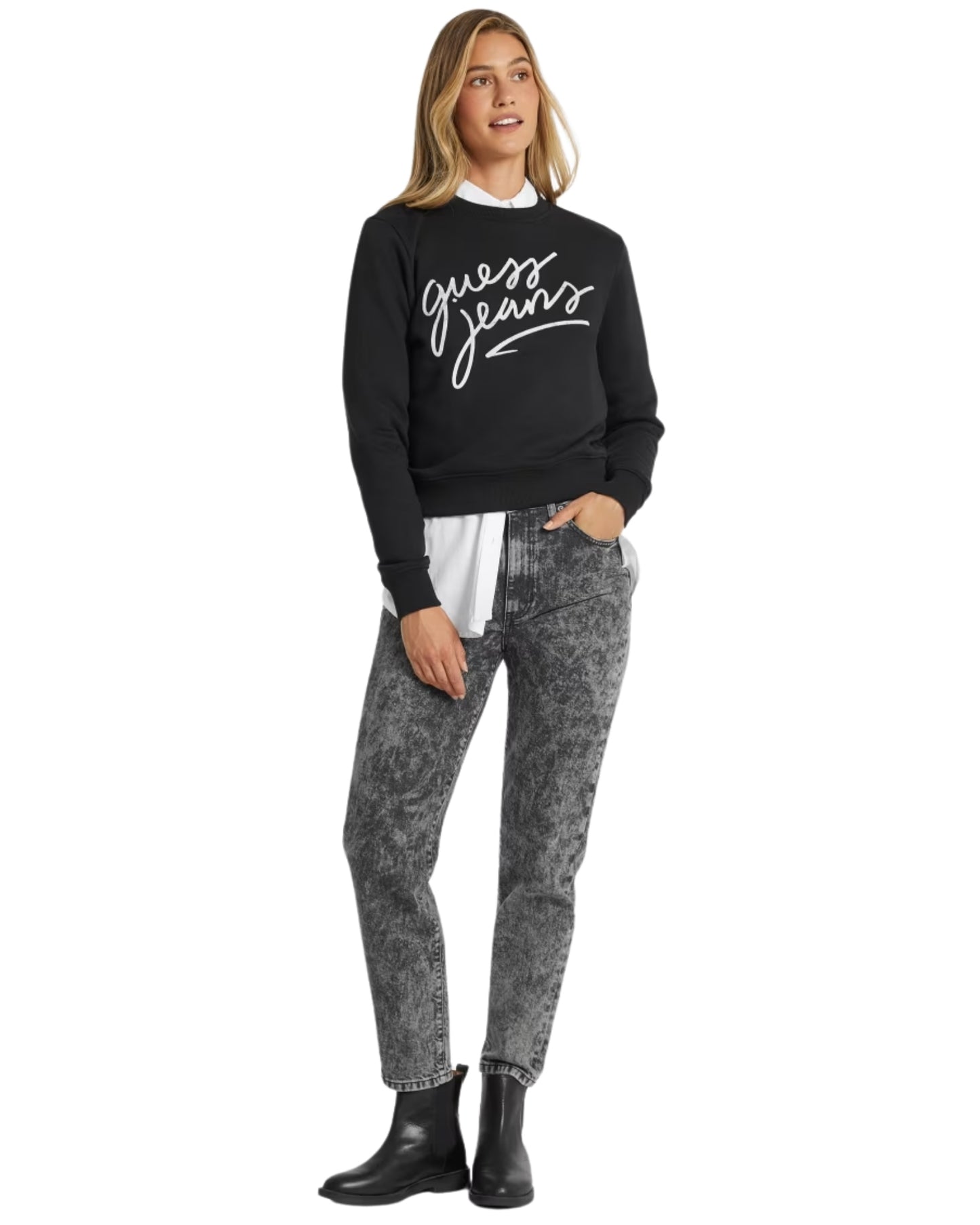 Guess Jeans Crew Neck Regular Italic Logo Sweat