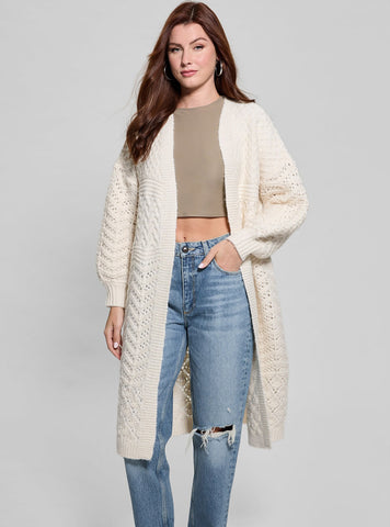 White Valeria Midi Knit Cardigan