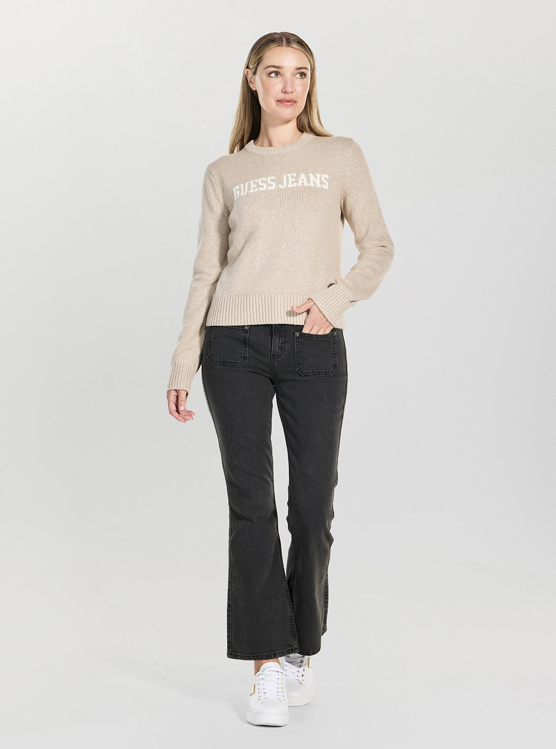 Guess Jeans Brown Intarsia Sweater W4BR10Z3HM1 Full View