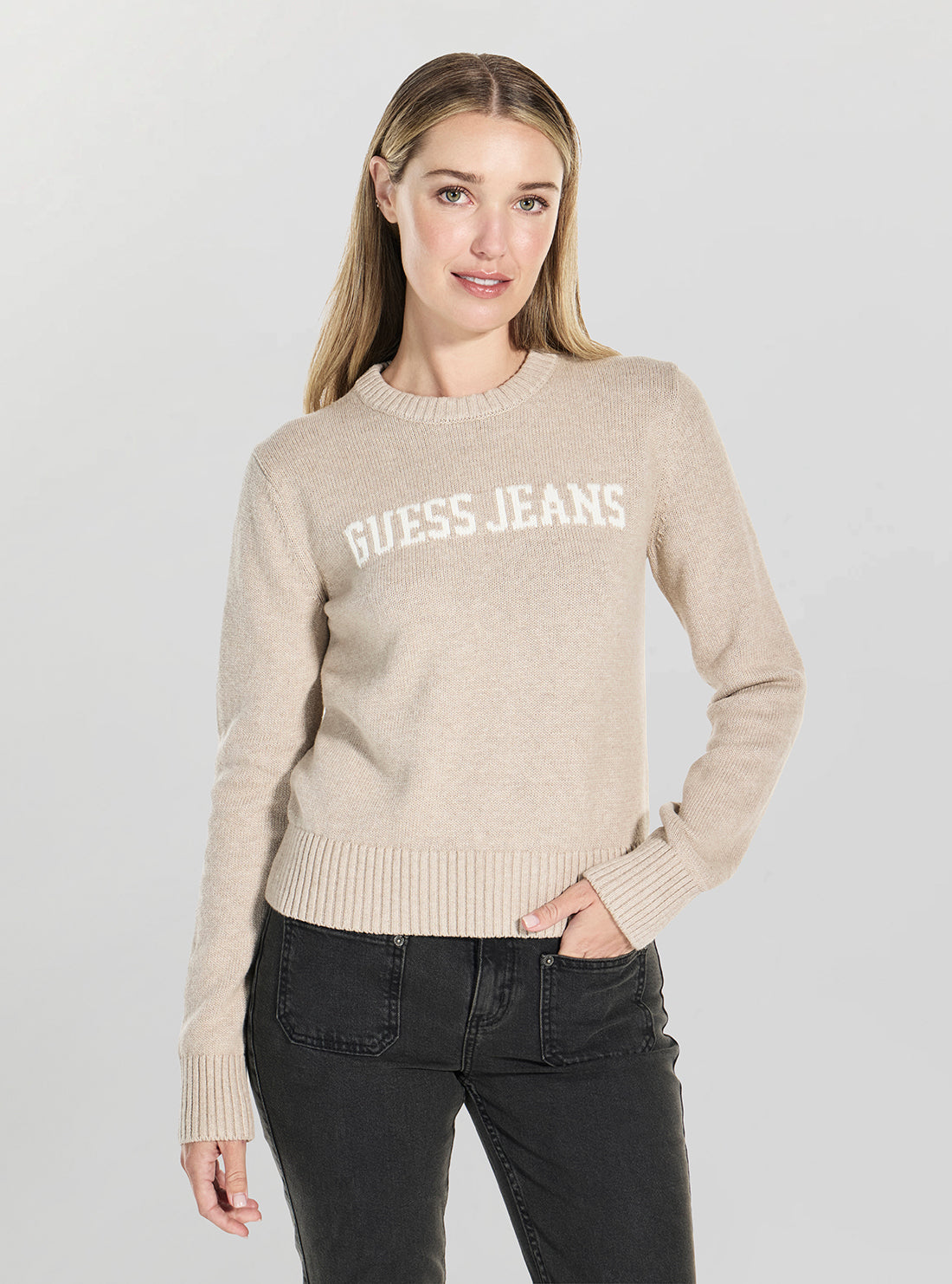 Guess Jeans Brown Intarsia Sweater W4BR10Z3HM1 Front View