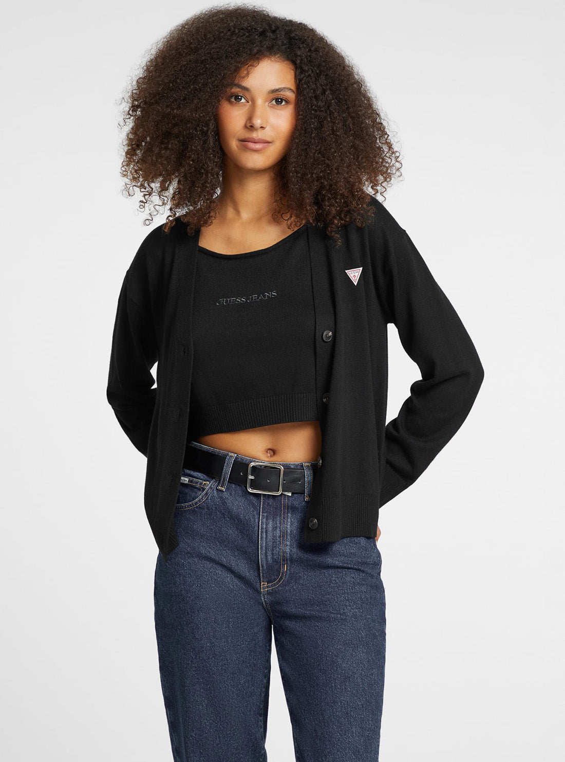 Guess Jeans Black Mini Triangle Cardi W4BR16Z3HO2 Front View