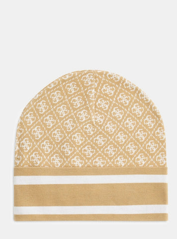 GUESS Accessories Beige Sevyn 4G Logo Beanie W4BZ21Z3JD2 Front View