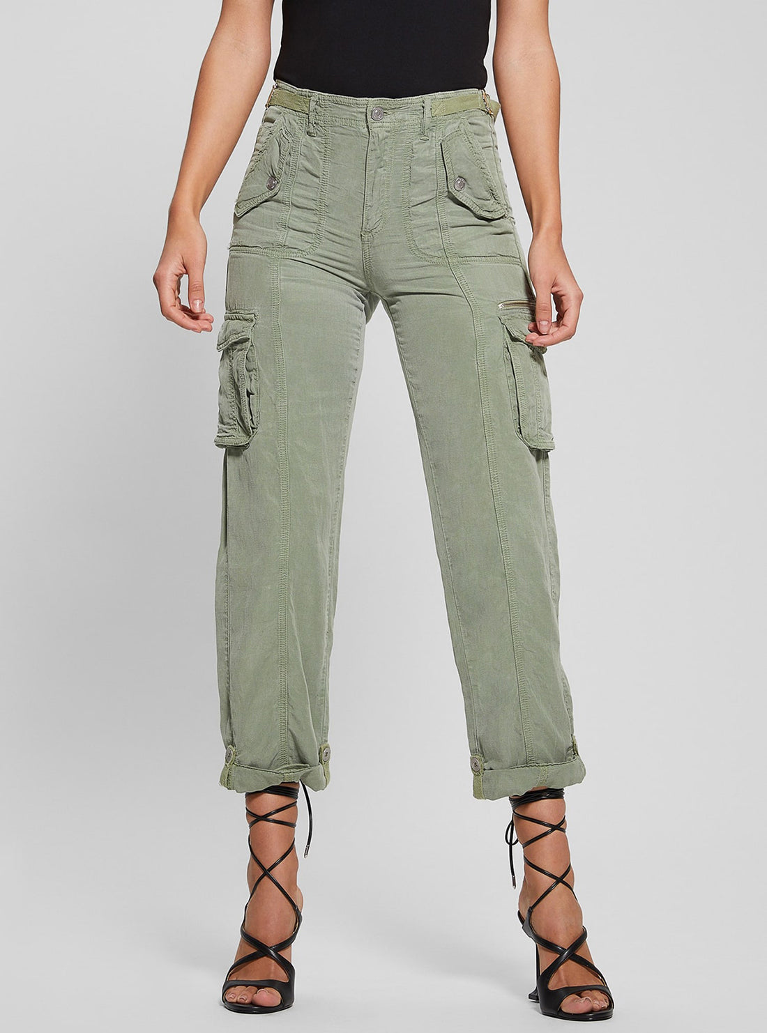 GUESS Khaki Green Nessi Cargo Pants front view