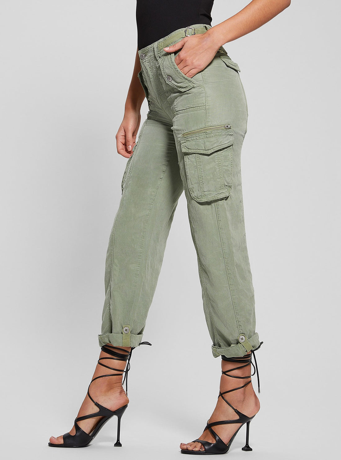 GUESS Khaki Green Nessi Cargo Pants side view