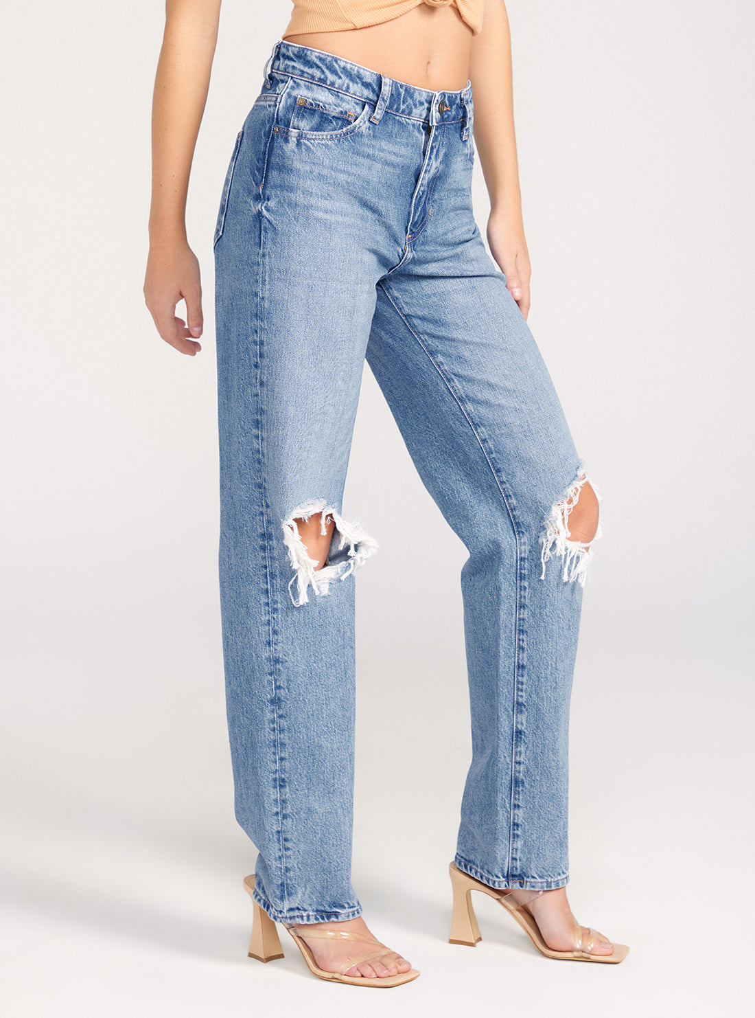GUESS Mid-Rise Relaxed Straight Leg Jeans In Light Wash side view