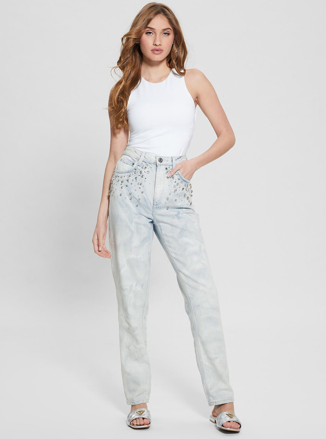 GUESS High-Rise Mum Jeans in Light Wash full view