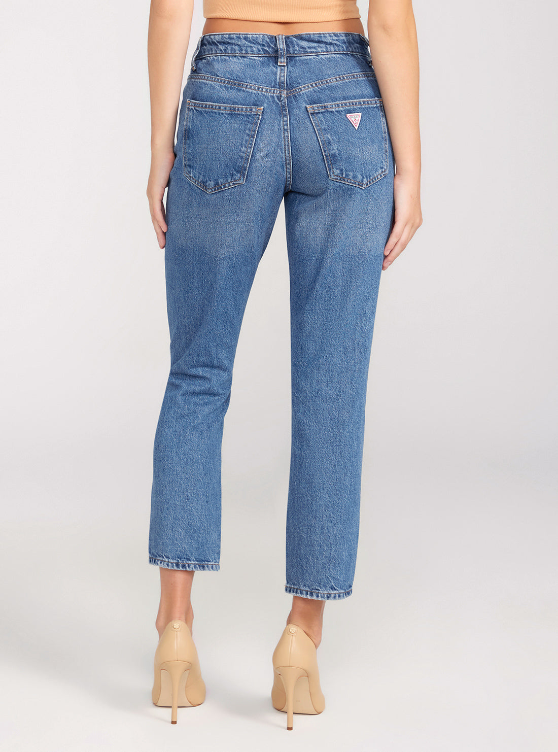GUESS Mid-Rise Ripped Cropped It Girl Jeans In Medium Wash back view