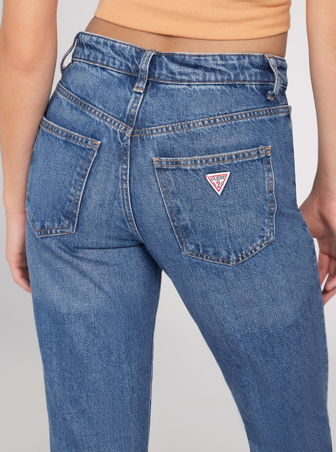 GUESS Mid-Rise Ripped Cropped It Girl Jeans In Medium Wash detail view