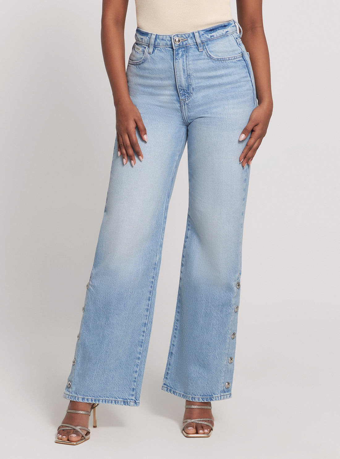 GUESS High-Rise Paz Wide Leg Denim Jeans in Light Wash front view