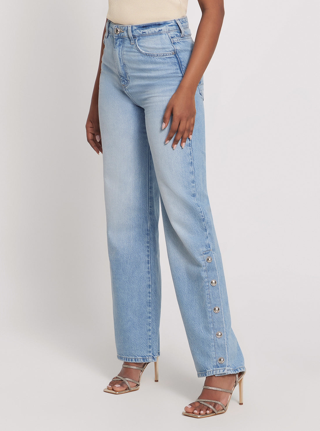 GUESS High-Rise Paz Wide Leg Denim Jeans in Light Wash side view