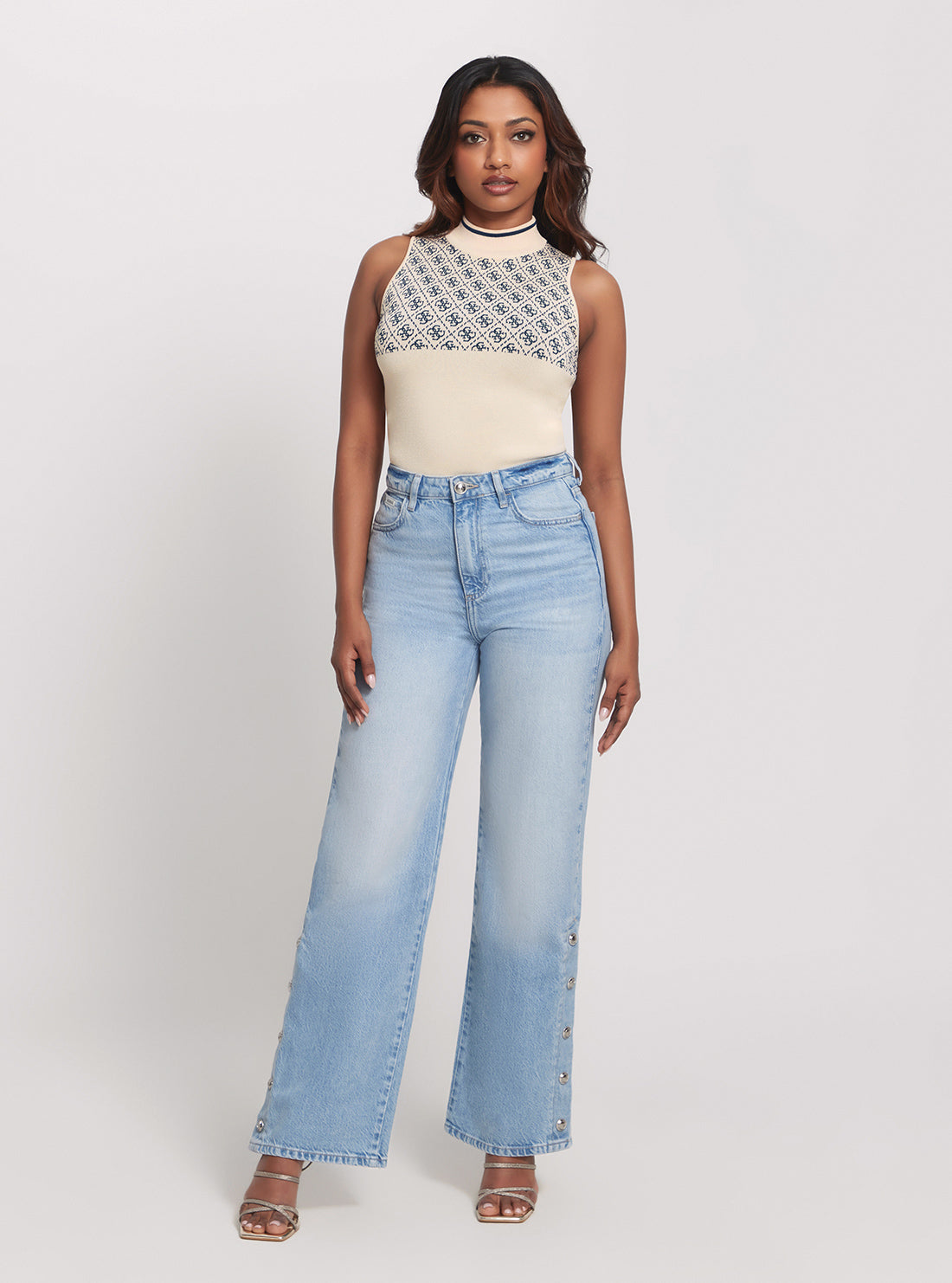 GUESS High-Rise Paz Wide Leg Denim Jeans in Light Wash full view