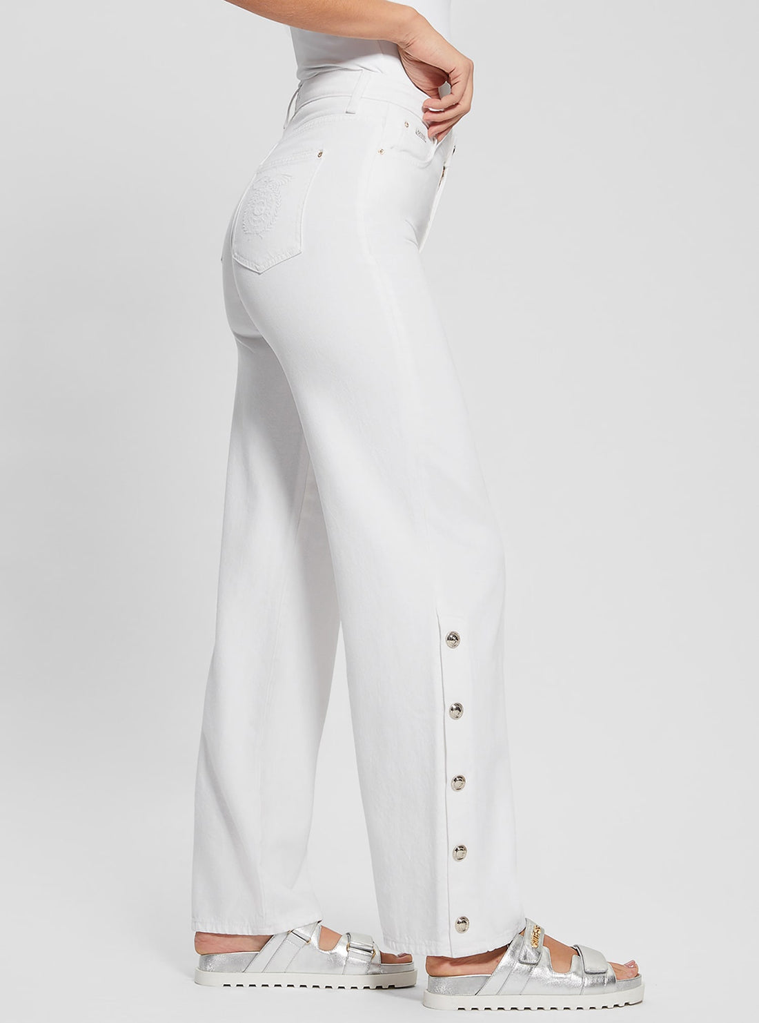 GUESS High-Rise Paz Wide Leg Denim Jeans in White side view