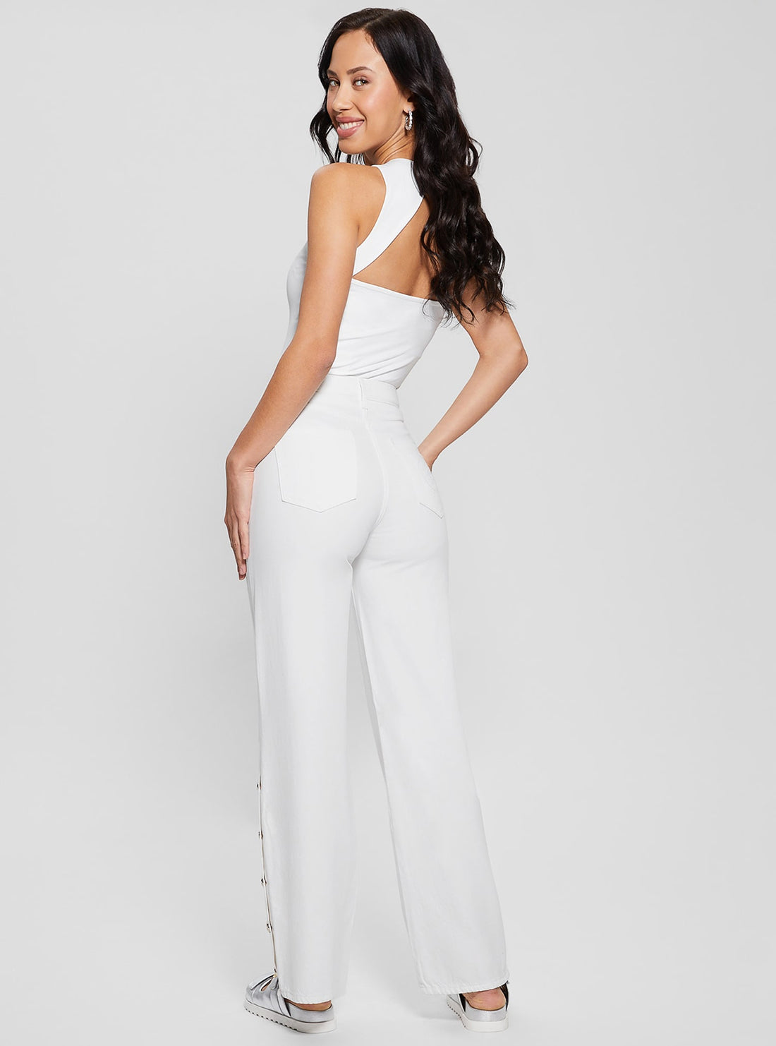 GUESS High-Rise Paz Wide Leg Denim Jeans in White back view