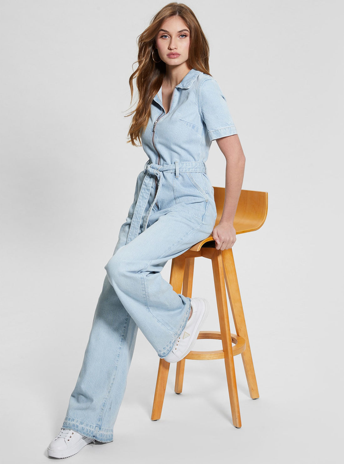 GUESS Light Wash Blue Denim Brenda Jumpsuit full view