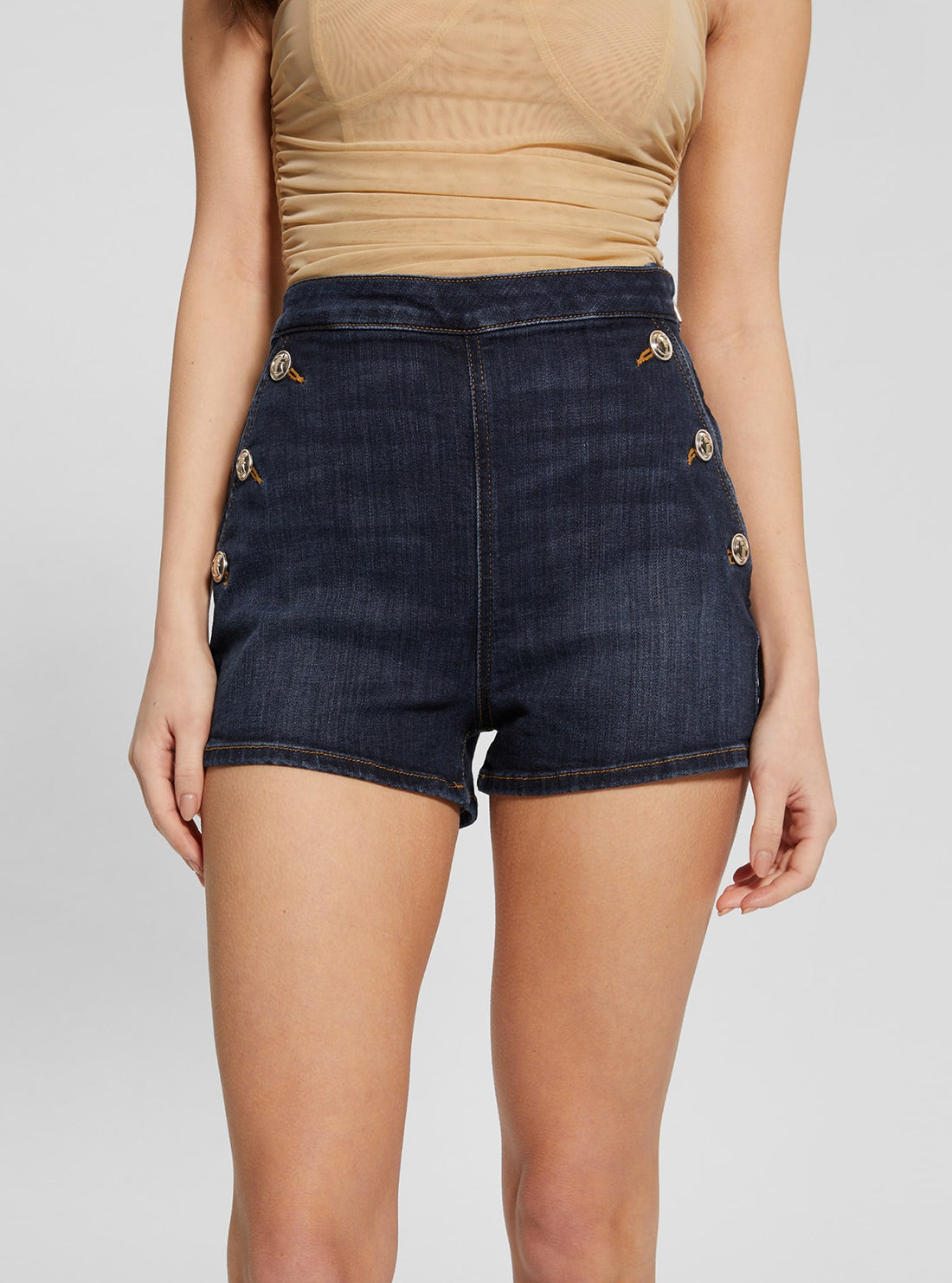 GUESS Blue High-Rise Janae Short front view