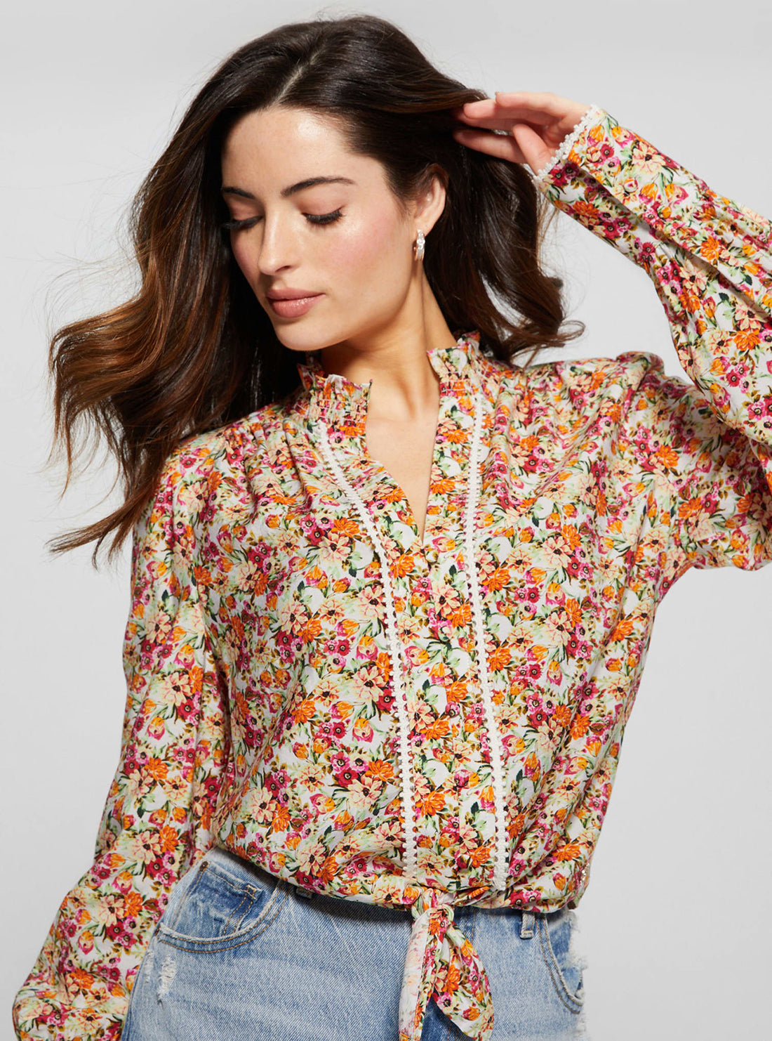 GUESS Eco Floral Print New Rita Shirt front view detail view