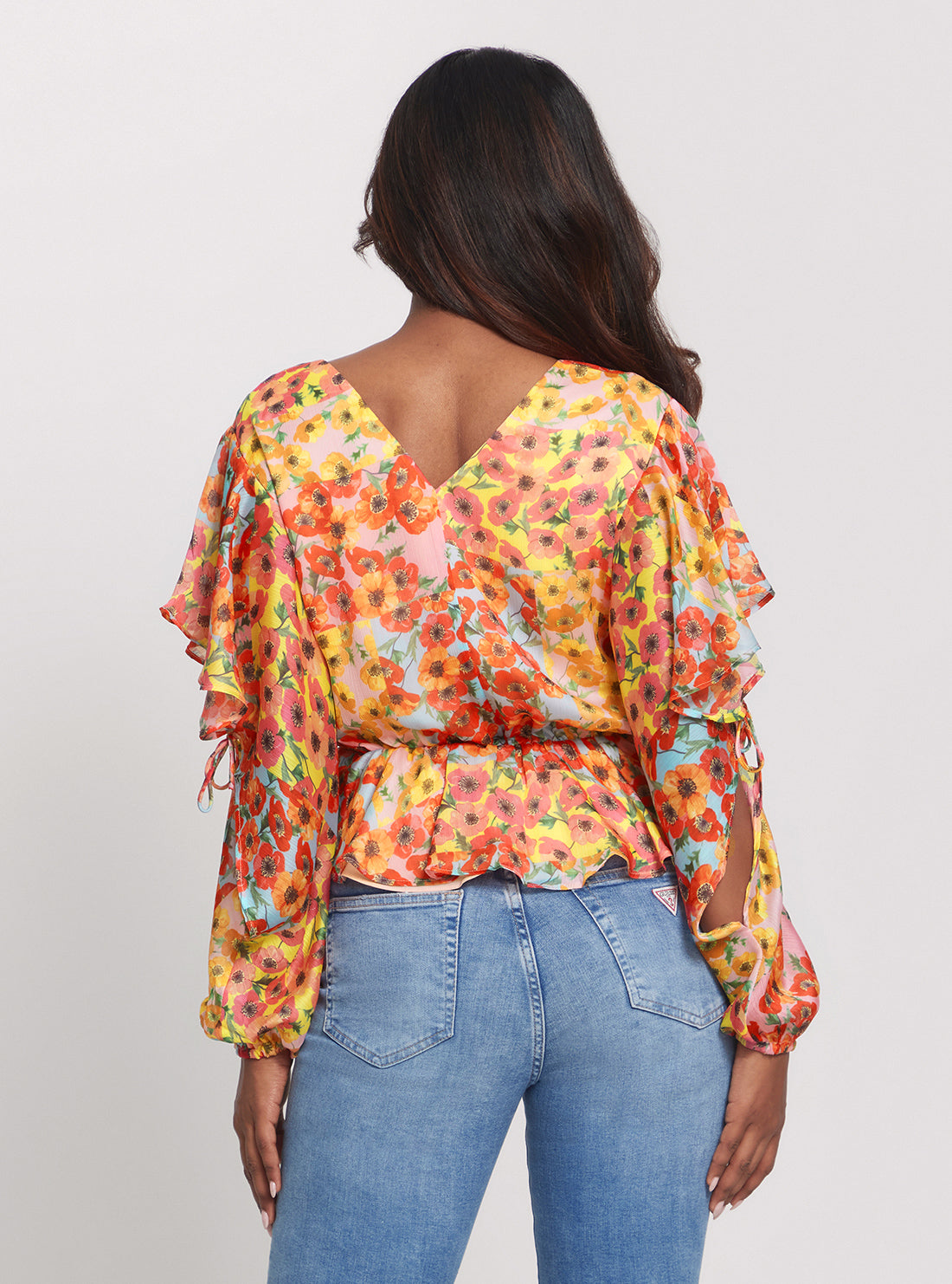 GUESS Eco Floral Print Saskika Drapy Topn back view