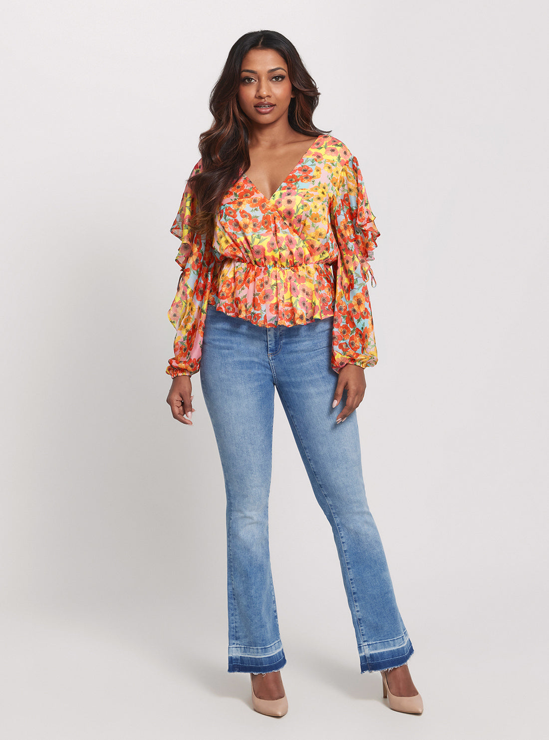 GUESS Eco Floral Print Saskika Drapy Top full view