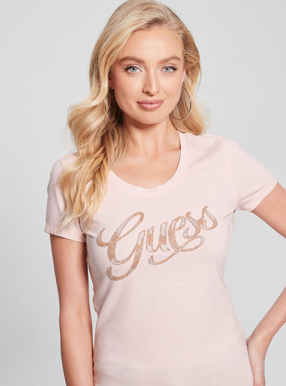 GUESS Pink Script Logo T-Shirt detail view