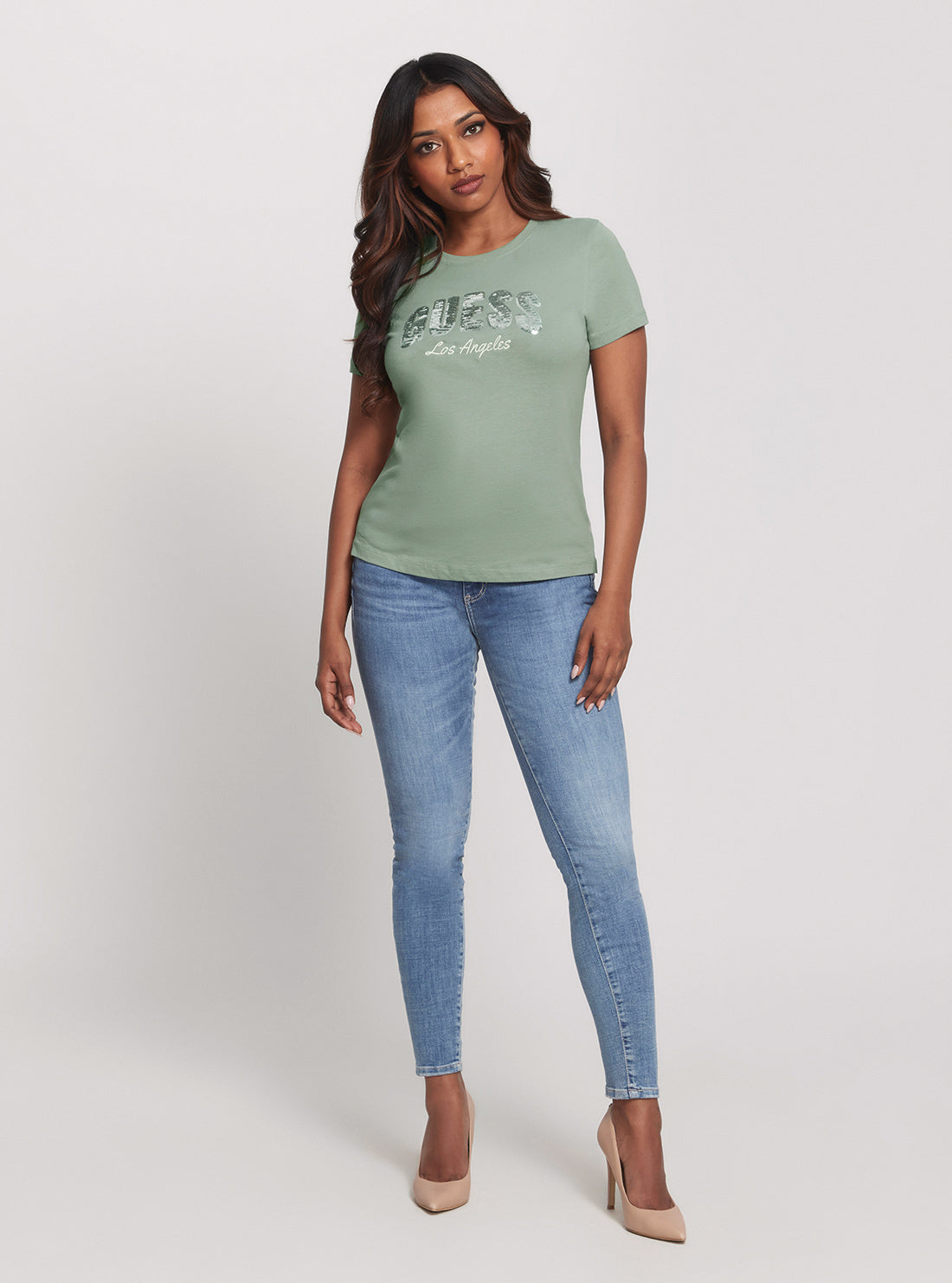 GUESS Eco Green Sequins Logo T-Shirt full view