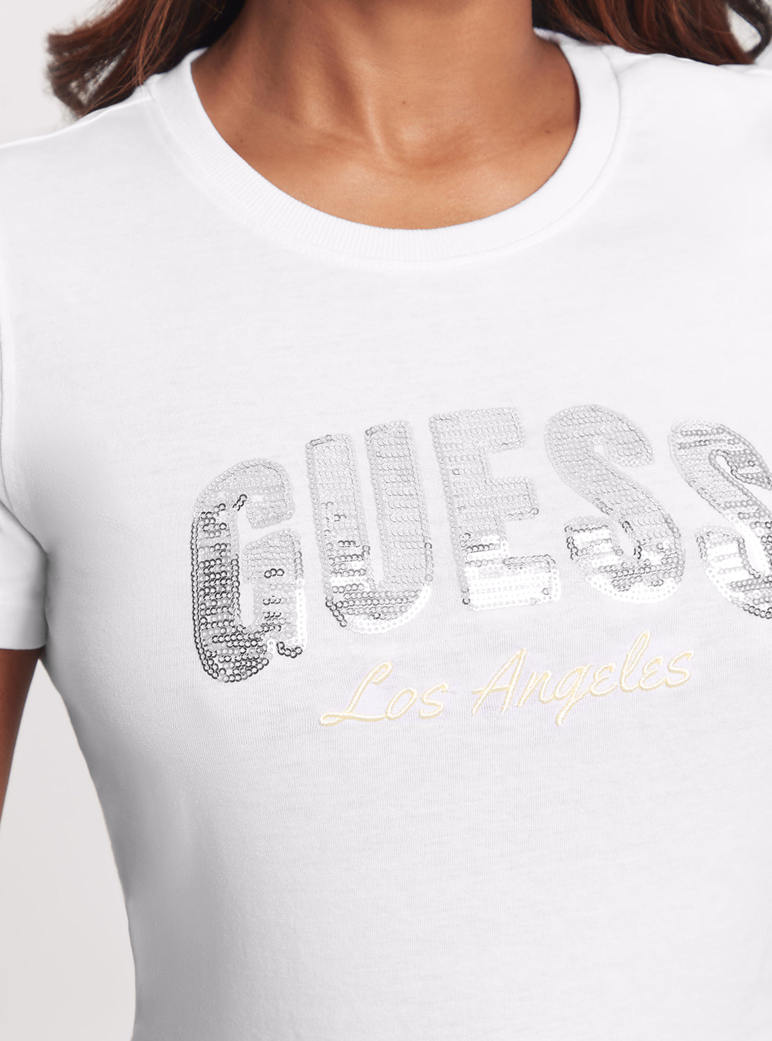 GUESS Eco White Sequins Logo T-Shirt detail view