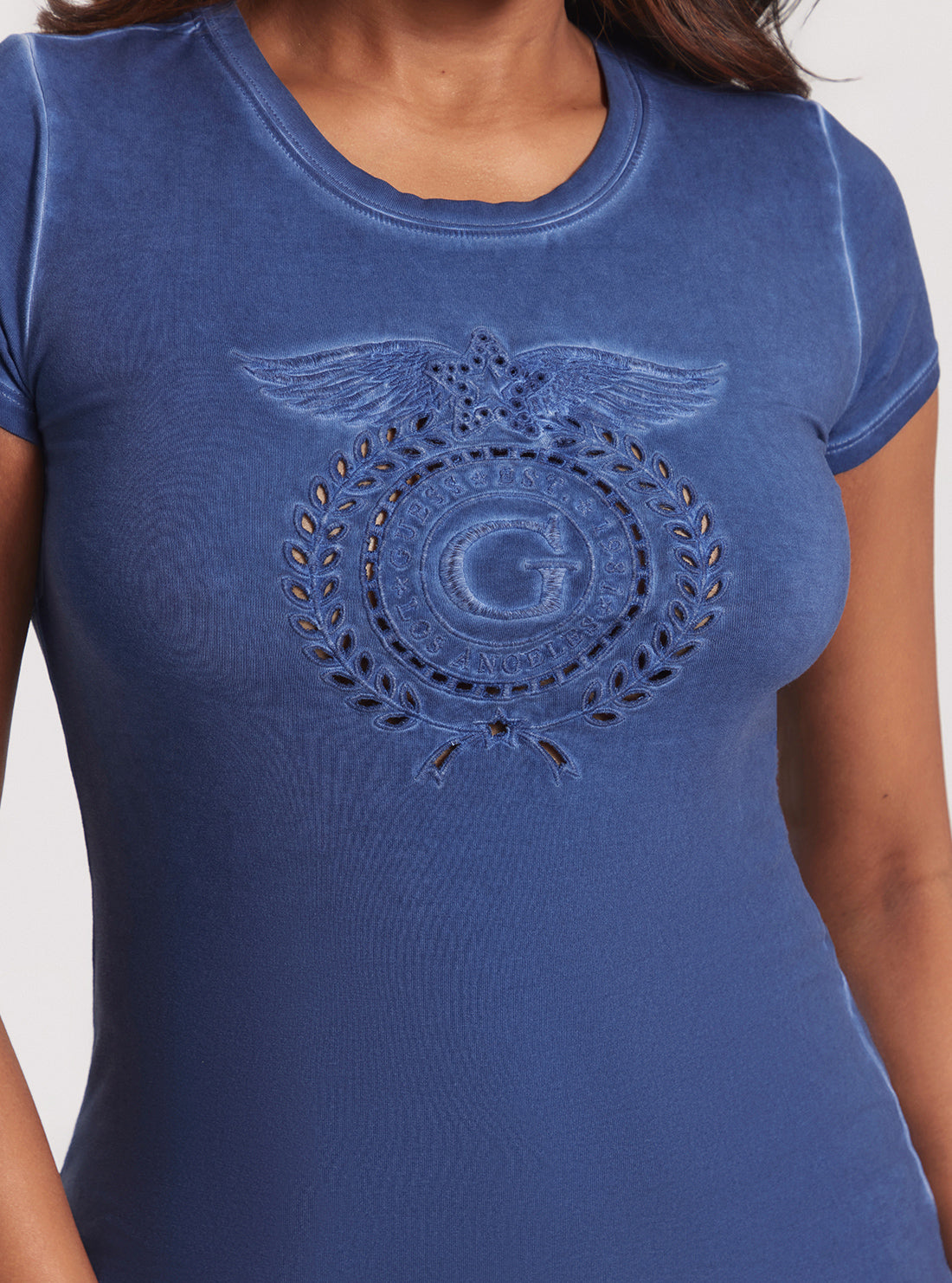 GUESS Eco Blue G-Crest Eyelet Logo T-Shirt detail view