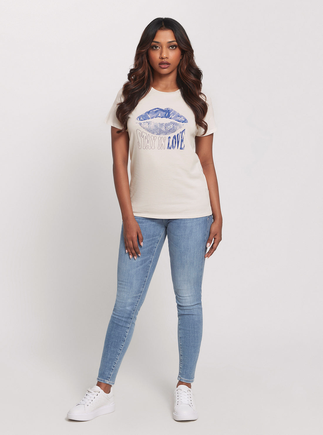 GUESS Eco Grey In Love Lips T-Shirt full view