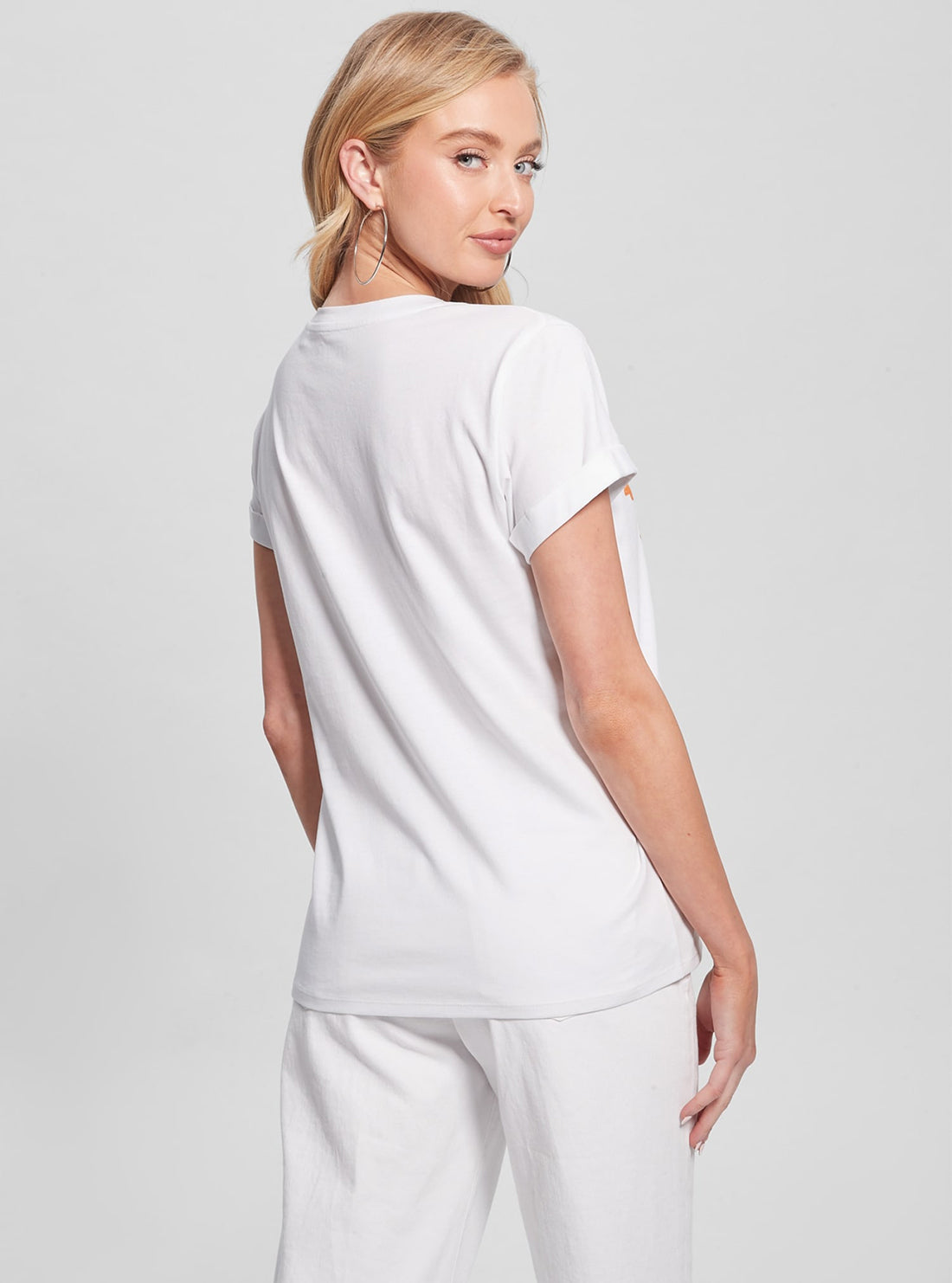 GUESS Eco White Crouching Tiger Sleeve T-Shirt back view