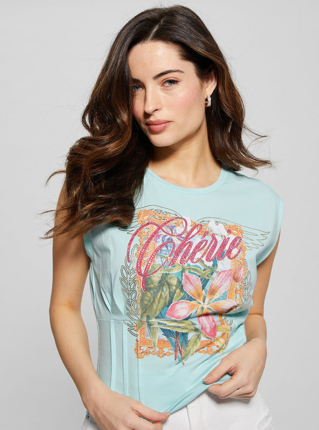 GUESS Blue Cherie Corset T-Shirt detail view