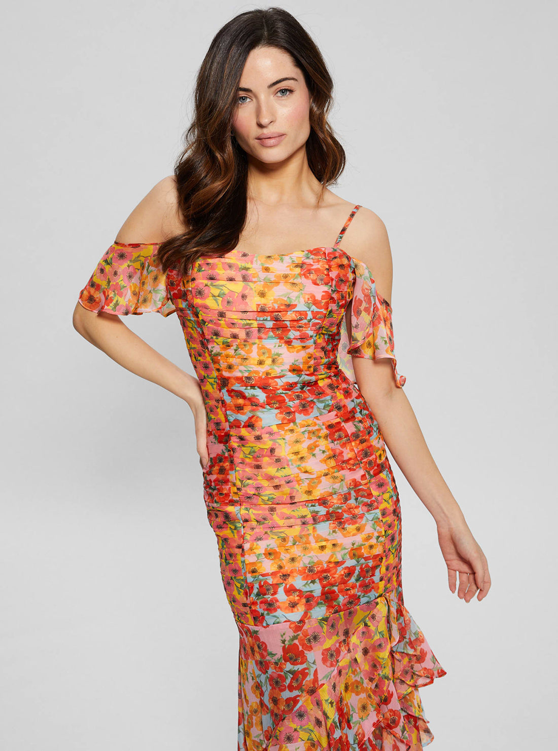 GUESS Eco Red Floral Juliana Maxi Dress full view