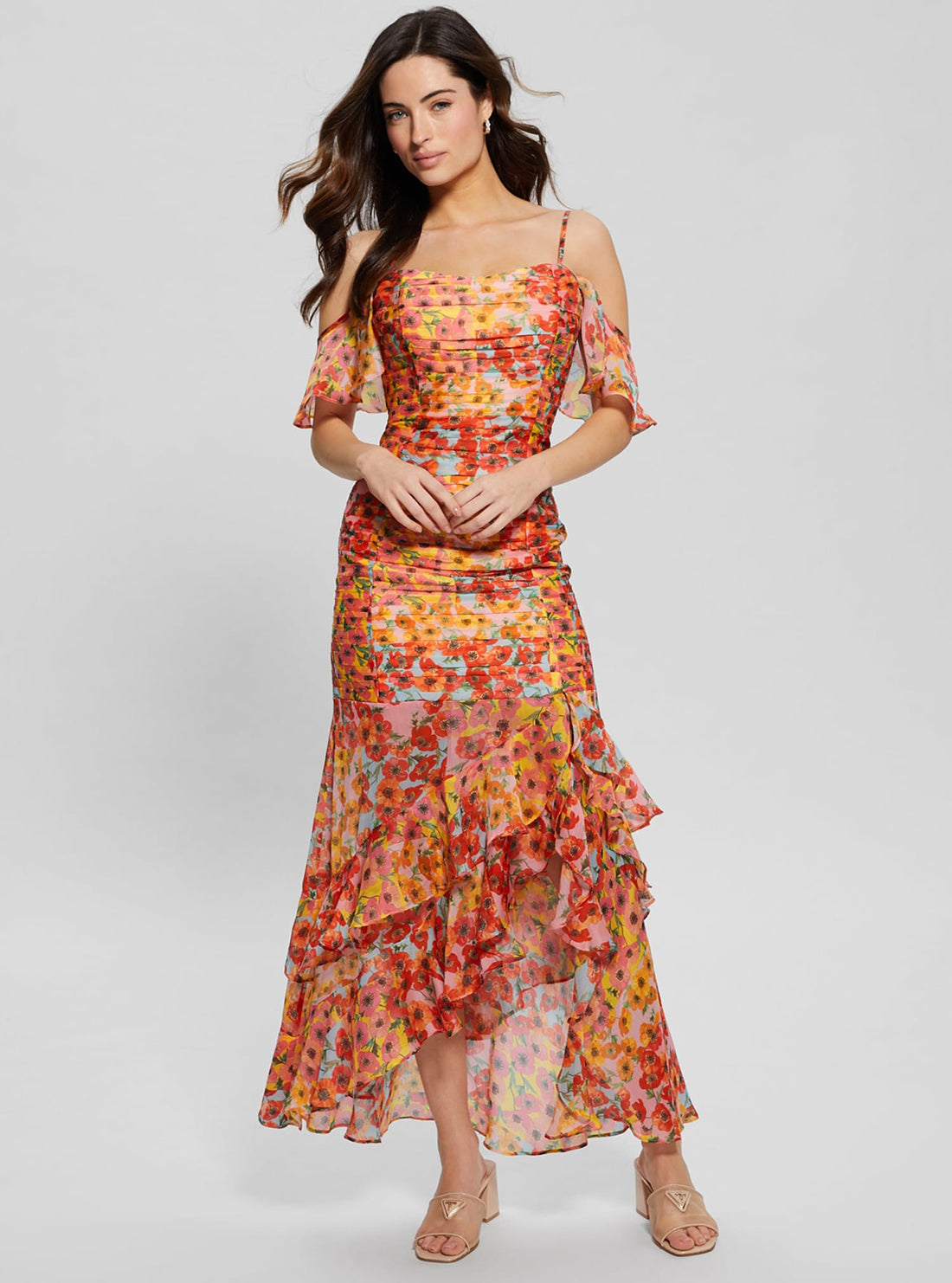 Eco Red Floral Juliana Maxi Dress | GUESS Eco Red Floral Juliana Maxi Dress | GUESS
