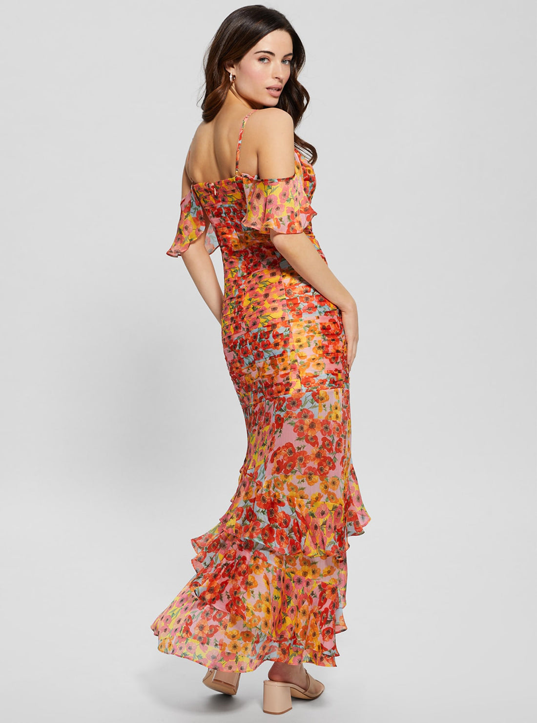 GUESS Eco Red Floral Juliana Maxi Dress back view