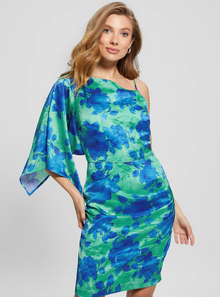 Eco Blue Floral One Shoulder Sadie Mini Dress | GUESS