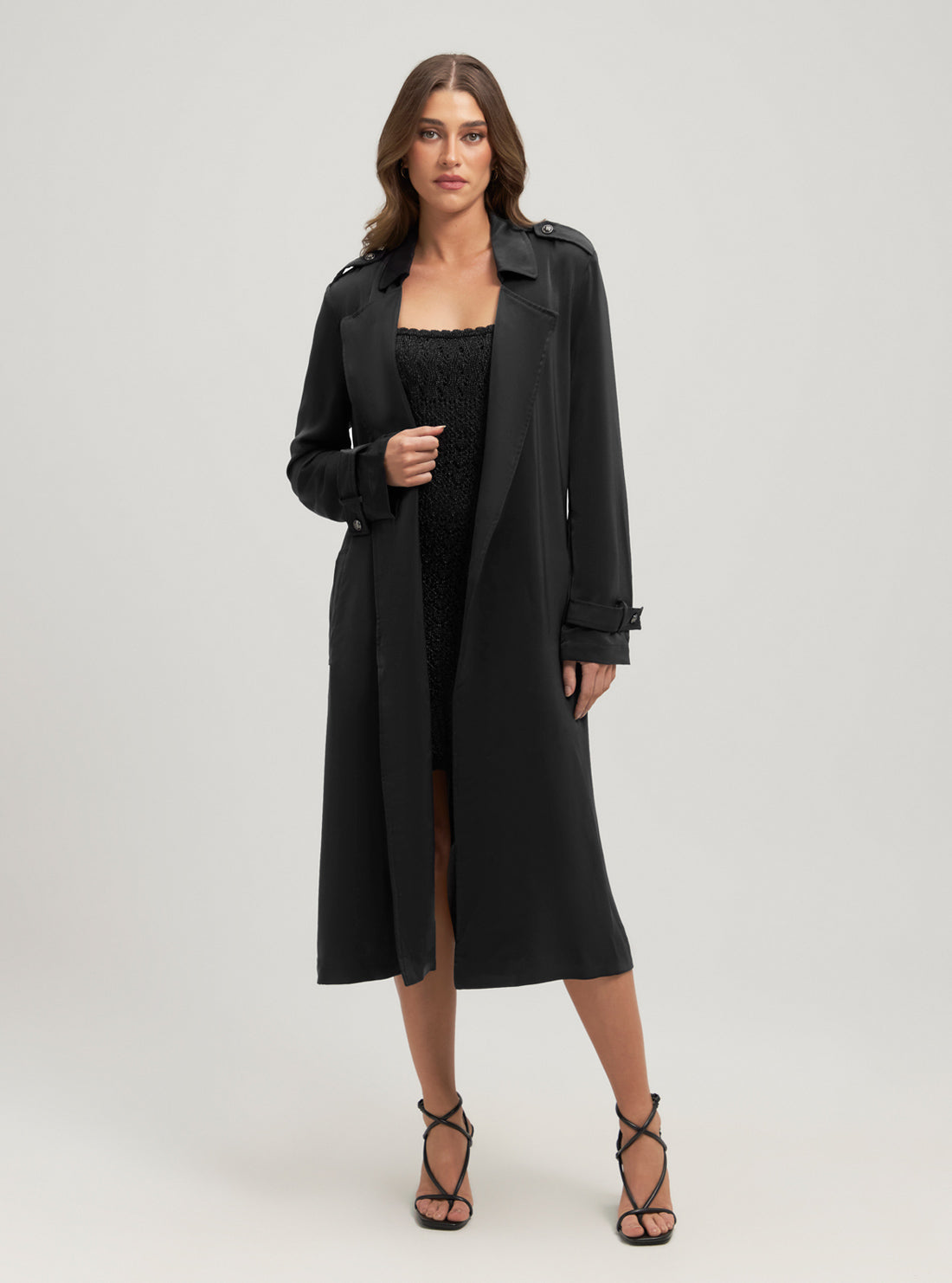 Black satin fashion coat