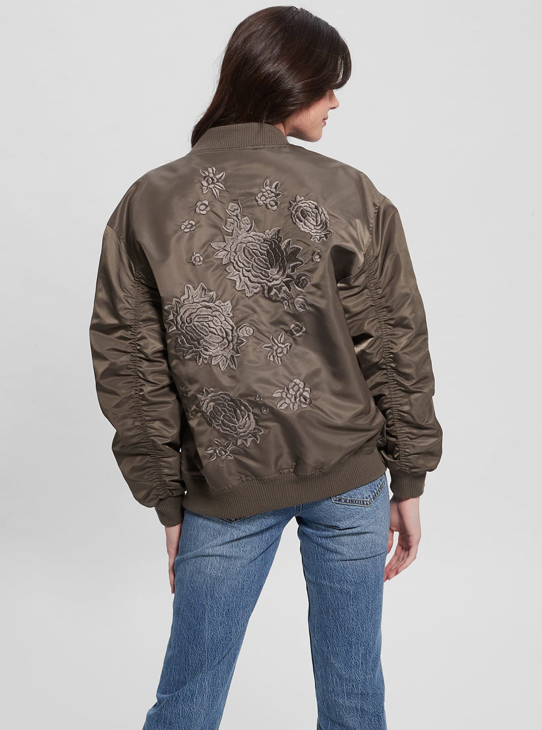 GUESS Brown Birks Oversized Bomber Jacket back view