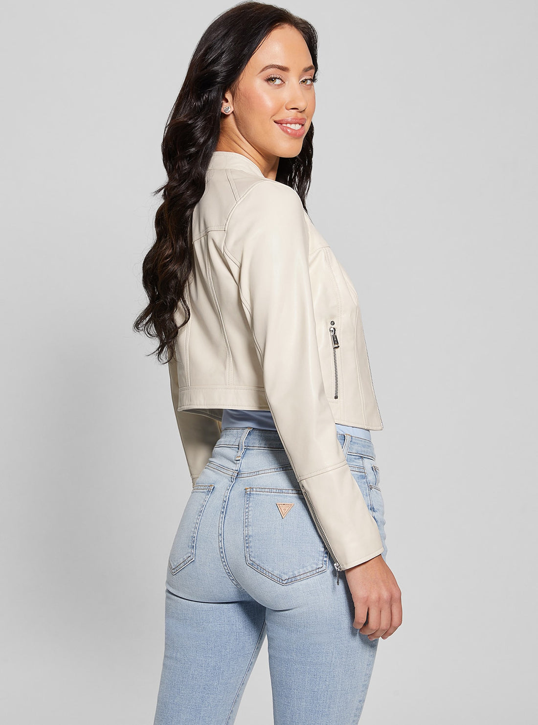 GUESS White Anita Moto Jacket back view