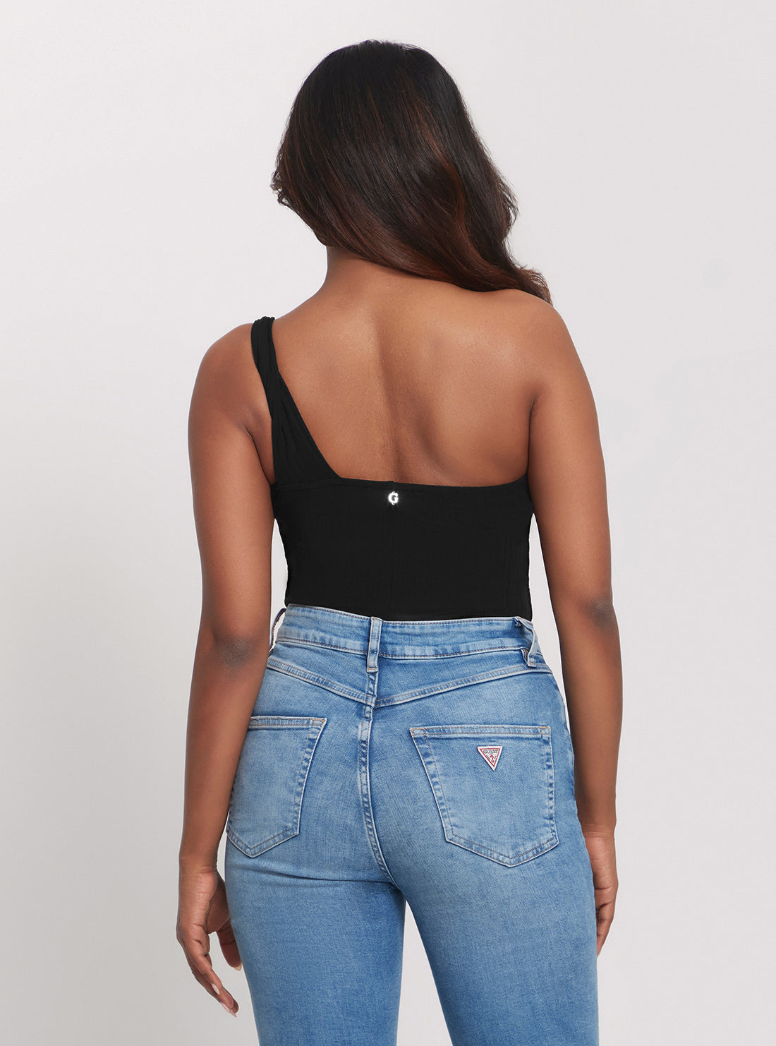 GUESS Eco Black One Shoulder Elena Bodysuit back view