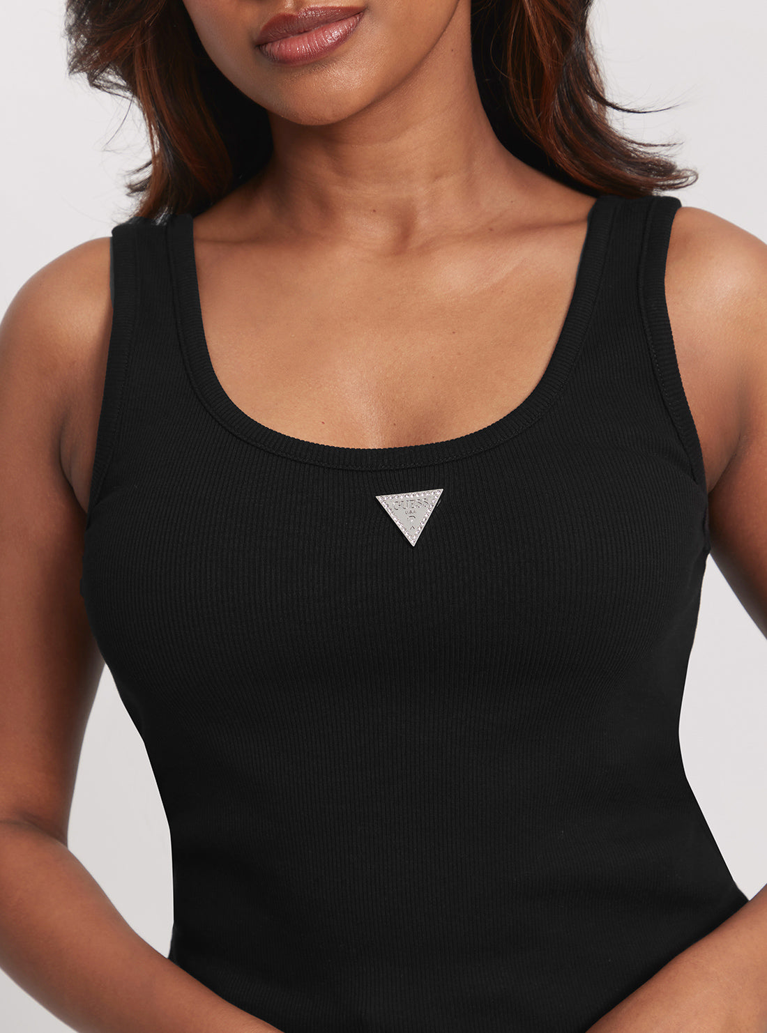 GUESS Black Ribbed Knit Tank Top detail view