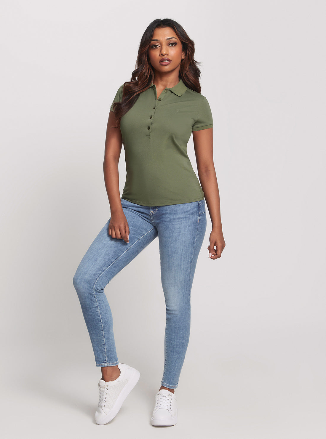 Green Khaki Liza Pique Polo T-Shirt full view