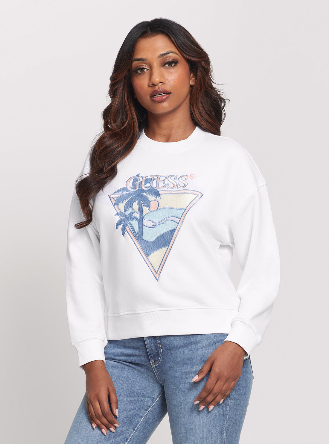 GUESS Eco White Beach Triangle Jumper front view