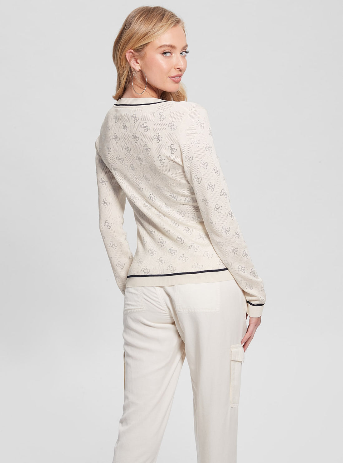 GUESS Beige Rosie Long Sleeve Knit Top back view