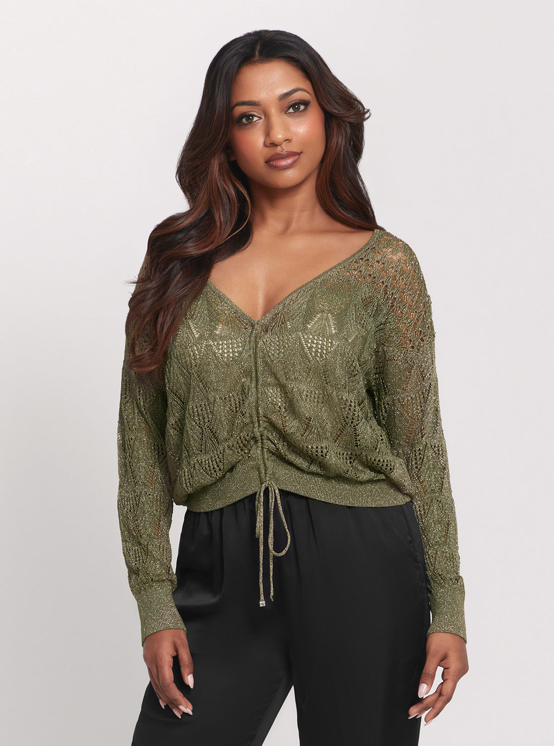 GUESS Eco Green Clarissa Long Sleeve Knit Top front view